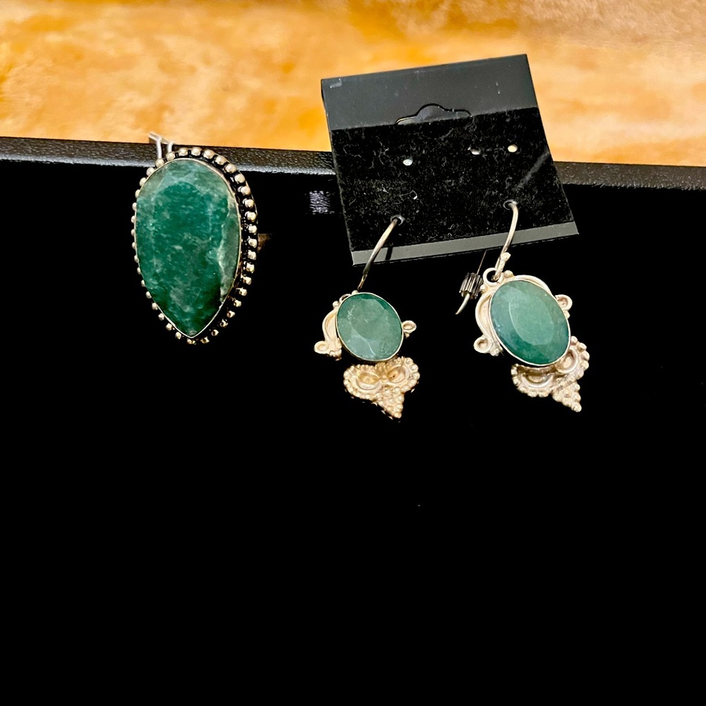 SS Emerald earring/ring set